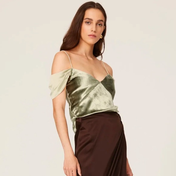 Vince Tops - Vince Poet Strap Velvet Slip Top in Sage Green